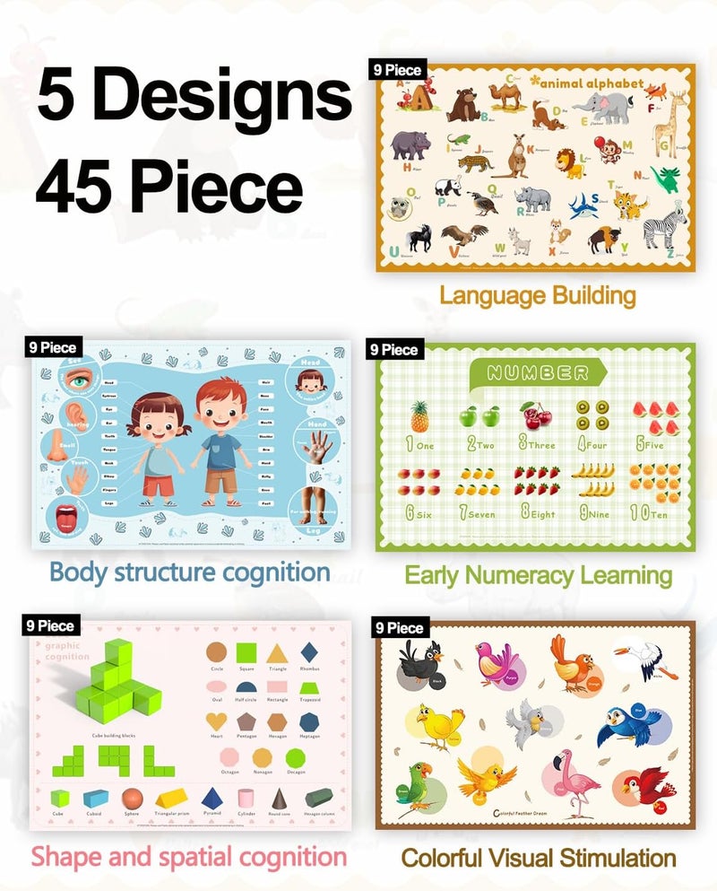 KAshack 45 Pack Sticky Disposable Placemats for Baby & Toddlers,Toddler Placemat 12"x18" Kids Table Mat for Party, Picnic Table, Restaurants Dining Table Travel Essentials for Toddlers with 5 Designs - Image 2